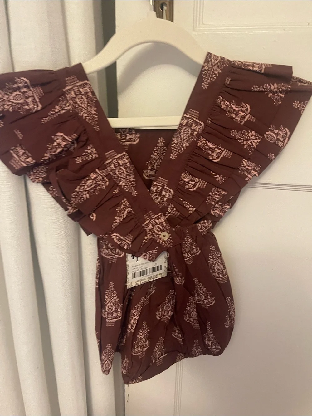 Kate Quinn Brown Printed Ruffle Strap Bubble